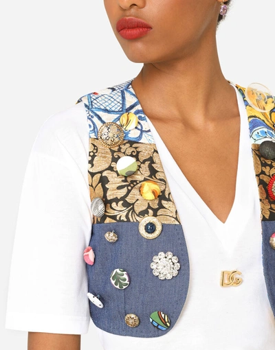 Shop Dolce & Gabbana Patchwork Brocade, Denim And Jacquard Vest In Multicolor