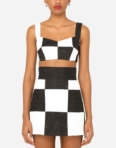 Shop Dolce & Gabbana Damier Patchwork Jacquard Bustier Top In Multicolor