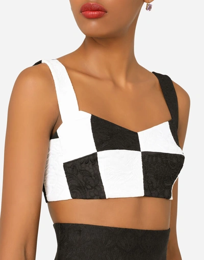 Shop Dolce & Gabbana Damier Patchwork Jacquard Bustier Top In Multicolor