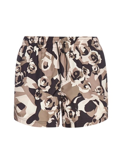 Shop Les Hommes Swimwear In Olive Camouflage Roses Flower