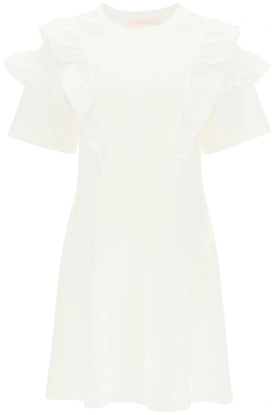 Shop See By Chloé Jersey Short Dress With Ruffles In White (white)