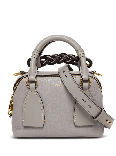 Shop Chloé Gray Leather Daria Handbag In Grey