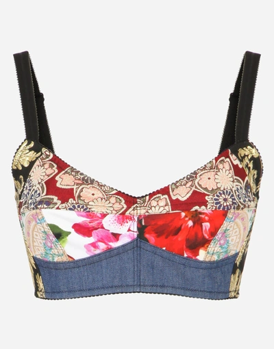 Shop Dolce & Gabbana Patchwork Drill And Jacquard Denim Bustier Top