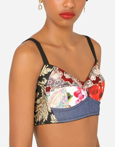 Shop Dolce & Gabbana Patchwork Drill And Jacquard Denim Bustier Top