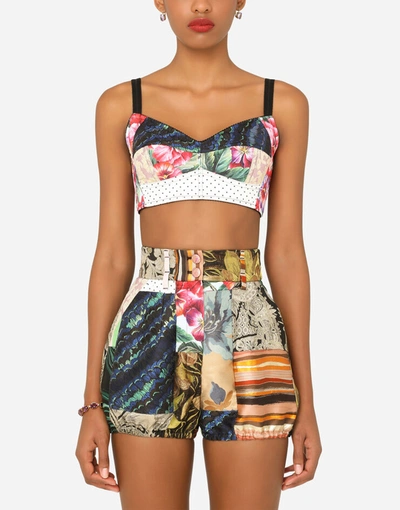 Shop Dolce & Gabbana Patchwork Drill And Brocade Jacquard Bustier Top In Multicolor