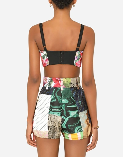 Shop Dolce & Gabbana Patchwork Drill And Brocade Jacquard Bustier Top In Multicolor