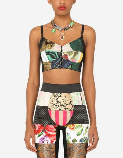 Shop Dolce & Gabbana Patchwork Drill And Brocade Jacquard Bustier Top