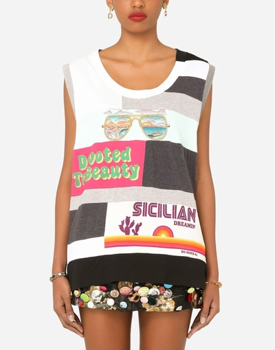 Shop Dolce & Gabbana Patchwork-print Jersey Tank Top