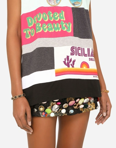 Shop Dolce & Gabbana Patchwork-print Jersey Tank Top