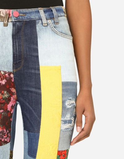Shop Dolce & Gabbana High-waisted Patchwork Jacquard And Denim Jeans