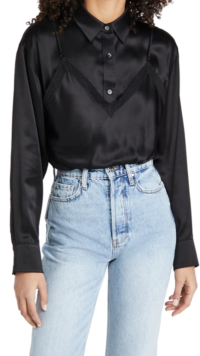 Shop Alexander Wang T Button Down Cami Hybrid Top With Lace In Black