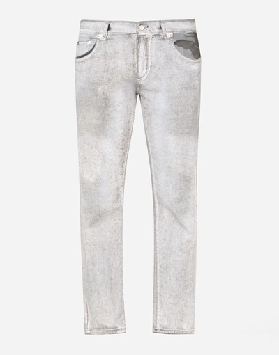 Shop Dolce & Gabbana Coated Skinny Stretch Jeans With Camouflage Details