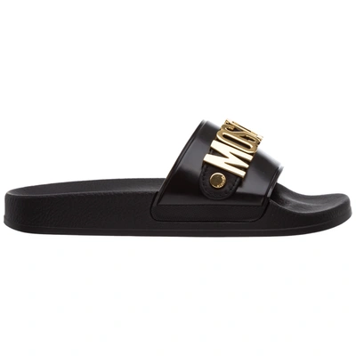 Shop Moschino Women's Rubber Slippers Sandals In Black