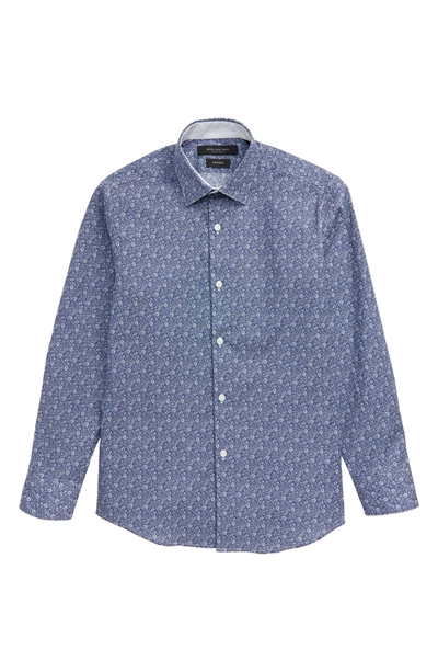 Shop Andrew Marc Floral Print Dress Shirt In Blue/white