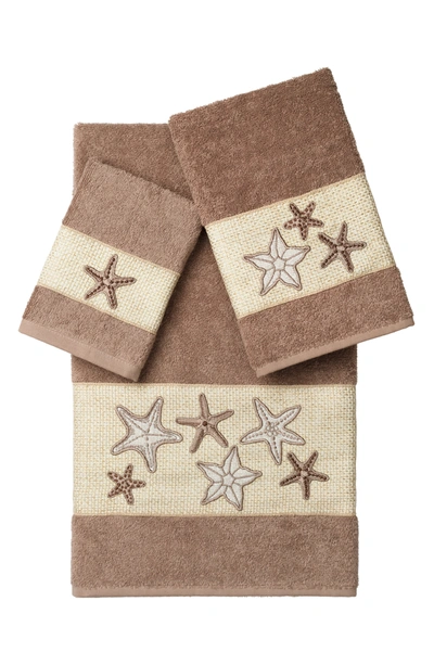 Shop Linum Home Lydia 3-piece Embellished Towel Set In Latte