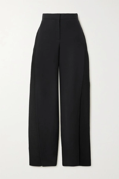 Shop Loewe Paneled Wool And Seersucker Wide-leg Pants In Black