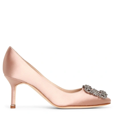 Shop Manolo Blahnik Hangisi 70 Beige Rose Satin Pumps