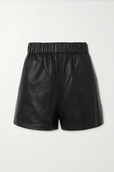 Shop Tibi Leather Shorts In Black