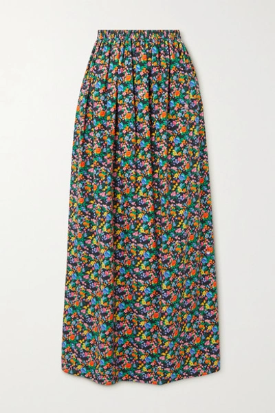 Shop Tibi Sabine Floral-print Cotton-poplin Maxi Skirt In Black