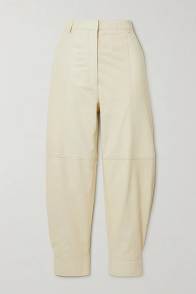 Shop Tibi Leather Tapered Pants In Cream