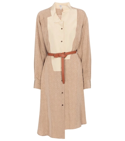 Shop Loewe Anagram Jacquard Silk Midi Dress In Beige