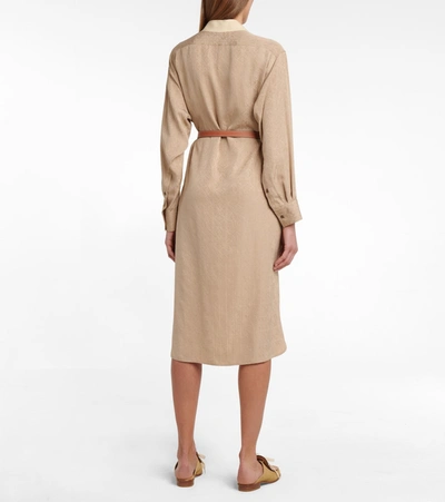 Shop Loewe Anagram Jacquard Silk Midi Dress In Beige