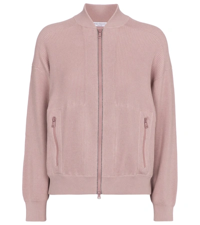 Shop Brunello Cucinelli Embellished Cotton Bomber Jacket In Pink