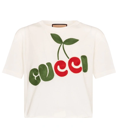 Shop Gucci Embroidered Cotton T-shirt In White