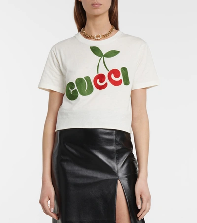 Shop Gucci Embroidered Cotton T-shirt In White