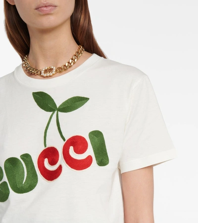 Shop Gucci Embroidered Cotton T-shirt In White