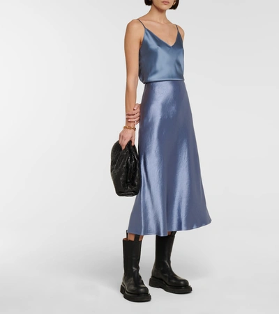 Shop Max Mara Lesiure Alessio Satin Midi Skirt In Blue