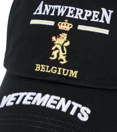 Shop Vetements Antwerp Logo Cotton Baseball Cap In Black