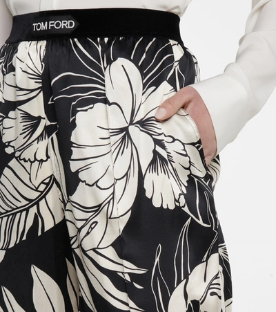 Shop Tom Ford Floral Stretch-silk Satin Pants In Black