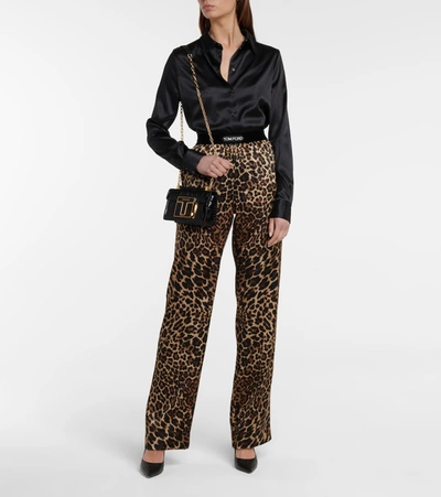 Shop Tom Ford Leopard-print Stretch-silk Satin Pants In Brown