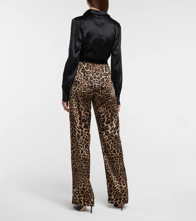 Shop Tom Ford Leopard-print Stretch-silk Satin Pants In Brown