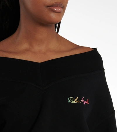 Shop Palm Angels Off-shoulder Cotton Sweatshirt In Black