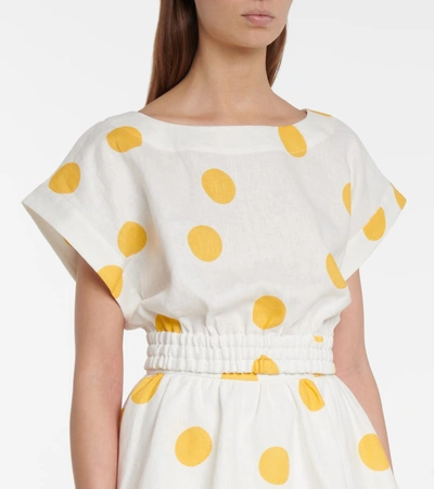 Shop Rebecca Vallance Aya Polka-dot Linen Crop Top In White