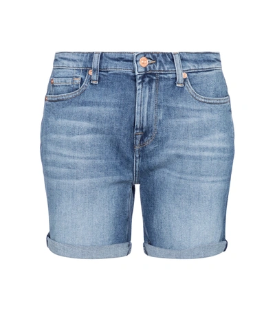 Shop 7 For All Mankind Boy Mid-rise Denim Shorts In Blue