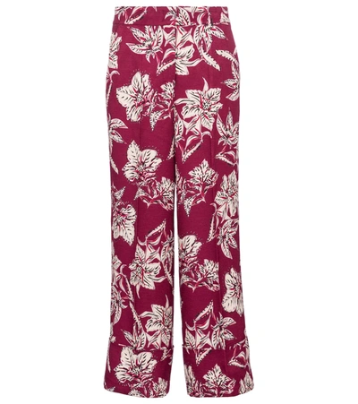 Shop Dorothee Schumacher Structured Florals High-rise Straight Pants In Red