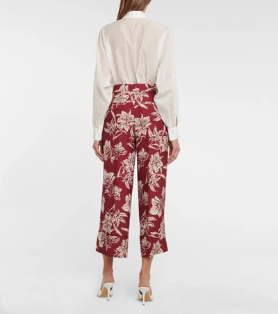 Shop Dorothee Schumacher Structured Florals High-rise Straight Pants In Red