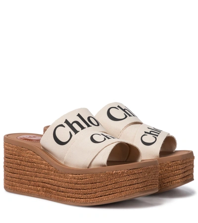 Shop Chloé Woody Canvas Platform Espadrille Sandals In White