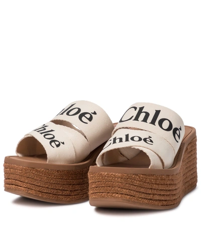 Shop Chloé Woody Canvas Platform Espadrille Sandals In White