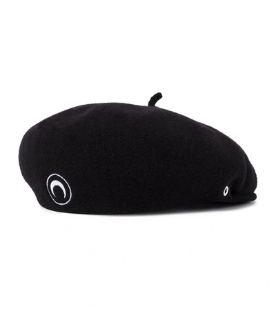 Shop Marine Serre Embroidered Wool Beret In Black