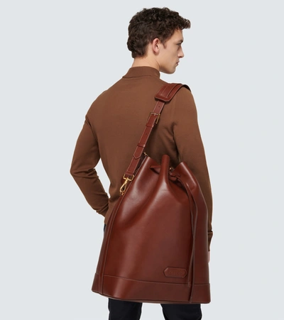 Shop Tom Ford Drawstring Leather Bucket Bag In Brown