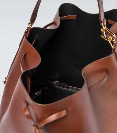 Shop Tom Ford Drawstring Leather Bucket Bag In Brown