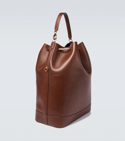 Shop Tom Ford Drawstring Leather Bucket Bag In Brown