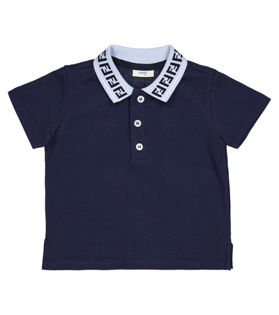 Shop Fendi Baby Ff Cotton Polo Shirt In Blue