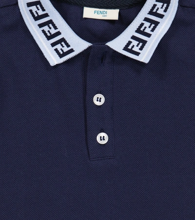 Shop Fendi Baby Ff Cotton Polo Shirt In Blue