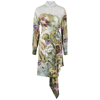 Shop Off-white Botanical-print Silk Crepe De Chine Dress In Multicoloured