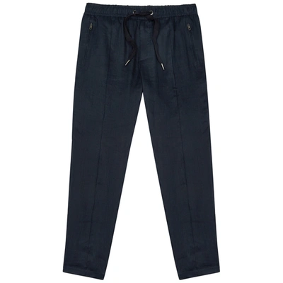 Shop Dolce & Gabbana Navy Slim-leg Linen Trousers